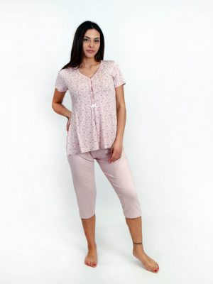 Γυναικεία Καλοκαιρινή Πυτζάμα Σετ Κοντομάνικη με Κάπρι Παντελόνι