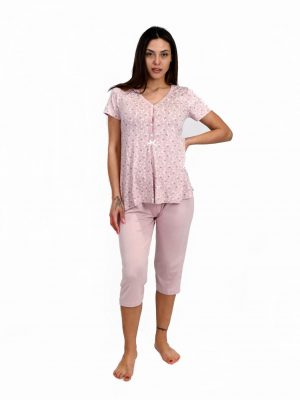Γυναικεία Καλοκαιρινή Πυτζάμα Σετ Κοντομάνικη με Κάπρι Παντελόνι