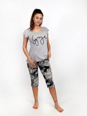 Γυναικεία Καλοκαιρινή Πυτζάμα Σετ Κοντομάνικη με Εμπριμέ Κάπρι Παντελόνι