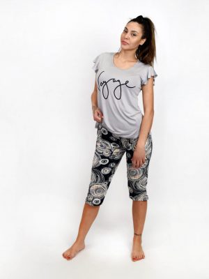 Γυναικεία Καλοκαιρινή Πυτζάμα Σετ Κοντομάνικη με Εμπριμέ Κάπρι Παντελόνι