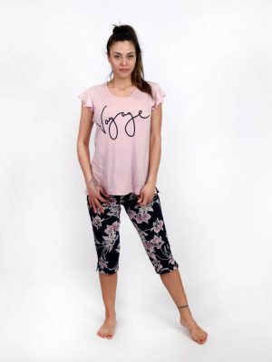 Γυναικεία Καλοκαιρινή Πυτζάμα Σετ Κοντομάνικη με Φλοράλ Κάπρι Παντελόνι