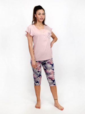 Γυναικεία Καλοκαιρινή Πυτζάμα Σετ Κοντομάνικη με Φλοράλ Κάπρι Παντελόνι