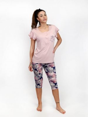 Γυναικεία Καλοκαιρινή Πυτζάμα Σετ Κοντομάνικη με Φλοράλ Κάπρι Παντελόνι
