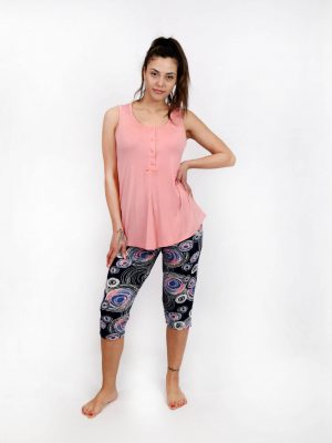 Γυναικεία Καλοκαιρινή Πυτζάμα Σετ αμάνικη με Κάπρι Παντελόνι