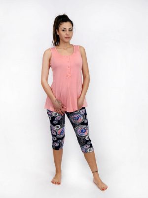 Γυναικεία Καλοκαιρινή Πυτζάμα Σετ αμάνικη με Κάπρι Παντελόνι