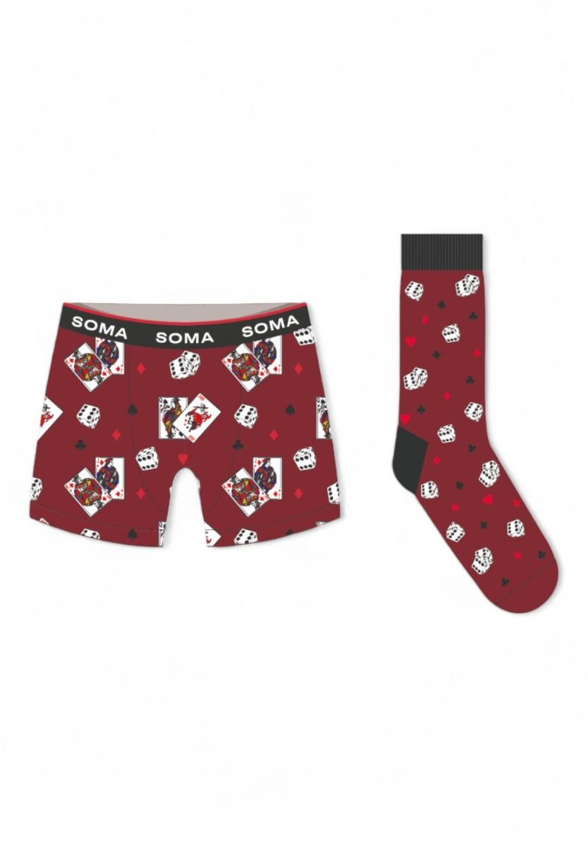 Σετ μπόξερ και κάλτσες Dice Soma Dark Red - Image 1