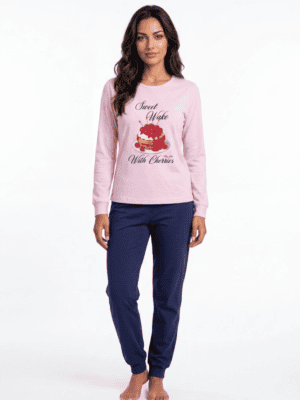 Nina Club Sweet Cherries – Γυναικεία Βαμβακερή Πιτζάμα 100% Cotton