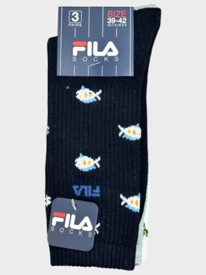 Fila Ανδρικές Κάλτσες 3Pack White/Grey/Navy με Σχέδια