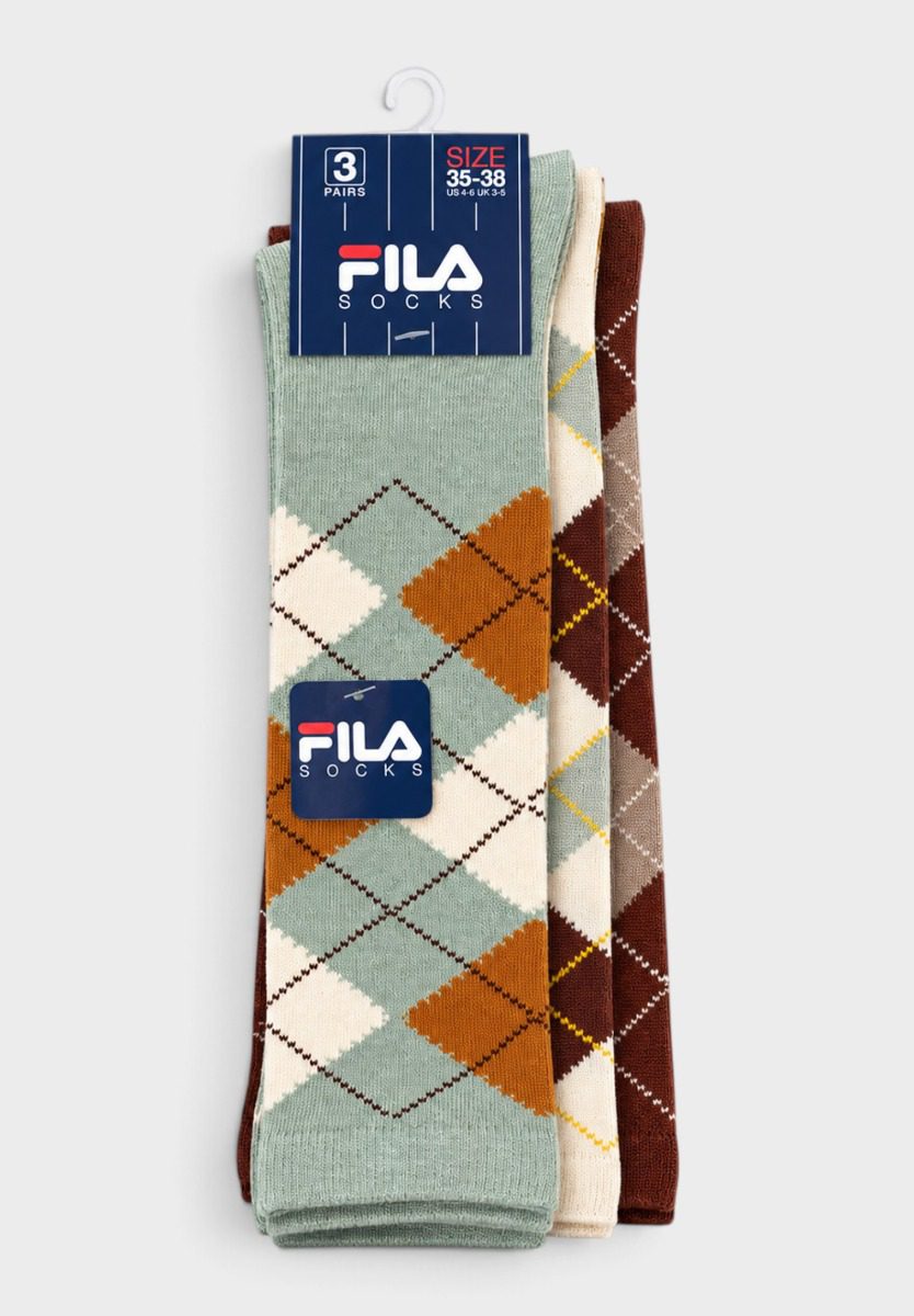_fila-1_4_1 FILA Knee High Γυναικείες Ψηλές Κάλτσες Μέχρι το Γόνατο με Καρό Σχέδιο – 3 Ζευγάρια - Image 2