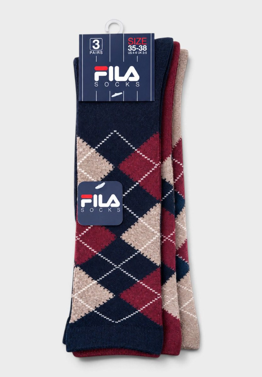 _fila_-1_2_1 FILA Knee High Γυναικείες Ψηλές Κάλτσες Μέχρι το Γόνατο με Καρό Σχέδιο – 3 Ζευγάρια - Image 1